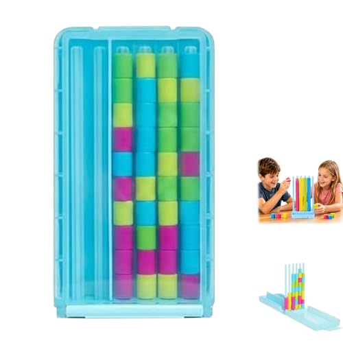 Mini Color Stack Challenge Portable Brain Teaser Puzzle with 40 Rings and Racks Colour Matching Stacking Game with Cards for Kids and Adults Family Game Night