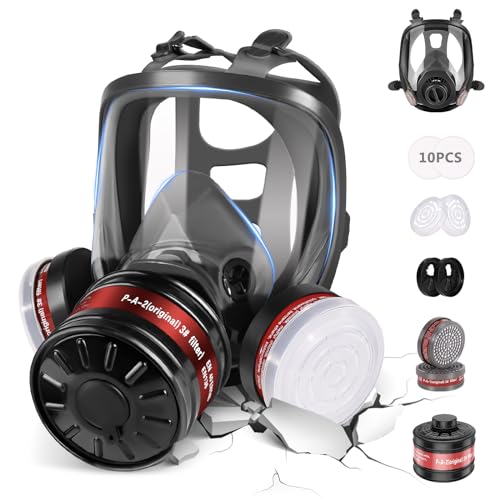 Full Face Gas Mask – Gas Masks Survival Nuclear and Chemical, Reusable Respirator Mask (6800+40mm & P-A-1)