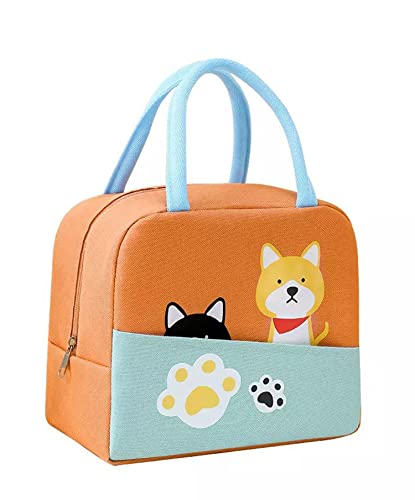 Image of House of Quirk Insulated Reusable Lunch Bag Tote Bag For Women Printed Lunch Bag For School Picnic (Orange /Blue /Black Cat Yellow Dog(Oxford Cloth+Thermal Insulation Material), 5 Liters