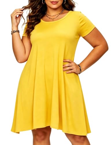 Image of Afibi Womens Short Sleeve Loose Pockets Dress Casual Swing T-Shirt Dresses
