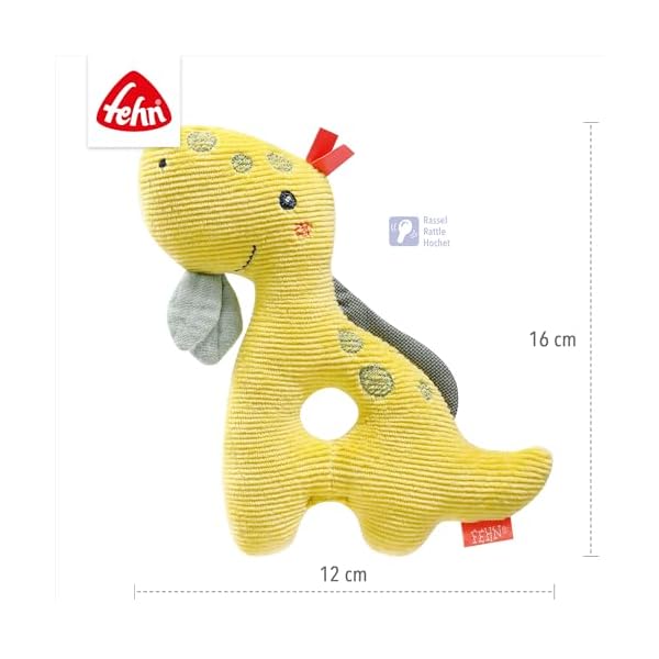 Fehn Baby Ring Greifling Dino - Motorikspielzeug mit Rassel - Kuscheltier Spielzeug für das spielerische frühkindliche Lernen - Babyspielzeug & treuer Begleiter für Babys und Kleinkinder ab 0+ Monaten – Bild 6