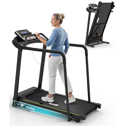 Redliro Treadmill for Seniors Slow Walking - 0.3mph Start, Front & Long Handrails - Foldable Recovery Flat Treadmill for Elderly with Heart Rate Monitor, Auto Lubrication, 3-Level Incline fo
