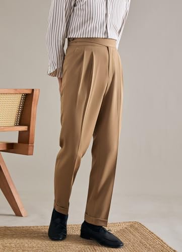 Mens Chinos Pants Slim Fit Pleated Front Dress Pants Casual Stretchy Tapered Trousers3