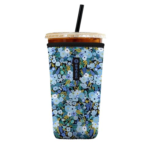 SIPCHIC Iced Coffee Sleeve – Neoprene Reusable Cup Sleeves for Drinks, Insulated Drink Sleeves to Keep Hands Dry & Drinks Cold, Stylish & Durable Coffee Sleeves (Frosted Bloom, Large: 30-32oz)