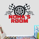 Personalized Race Flag Wall Decal - Custom Name Art for Boys, Babies & Kids - Race Car Theme Wall Stickers for Bedroom and Nursery Decor - PNC-RF.01