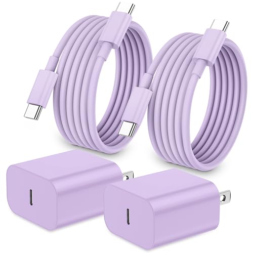 Image of iPhone 17 16 15 Charger Fast Charging,2Pack 20W Apple iPad USB C Wall Chrager Block with 6FT USB C to C Cable for iPhone 17 /Pro /Pro Max /17 Air / 16 /16 Pro /16 Pro Max /15 /Plus /Pro /Pro Max (Purple)