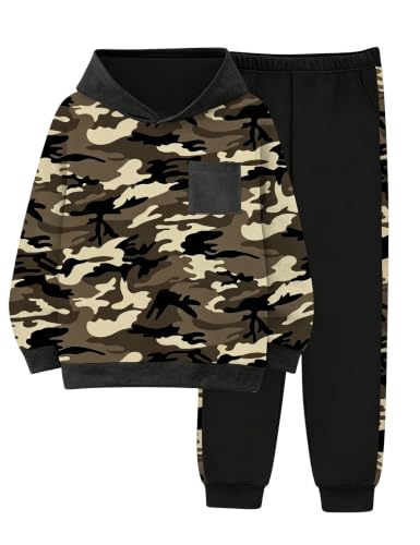 Image of Boys Clothes Fall Winter Outfits Camouflage Long Sleeve Hoodie and Pants 2PC Kids Clothes Boys for 5-14 Years