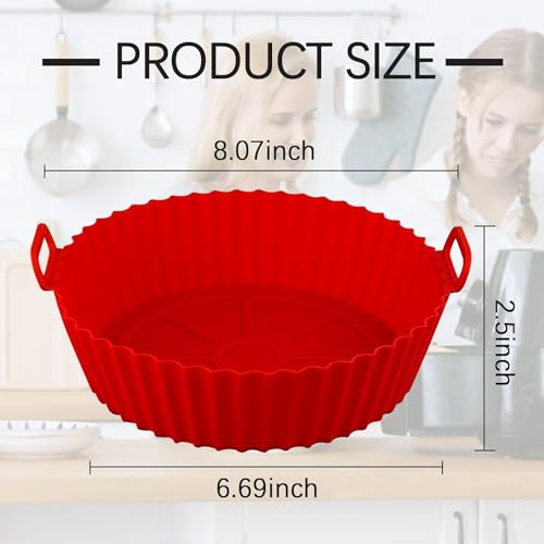 Image of Darkpyro Air Fryer,Round Silicone Basket Baking Tray, Pot with Ear Handle (Pack of 2) Red+Blue