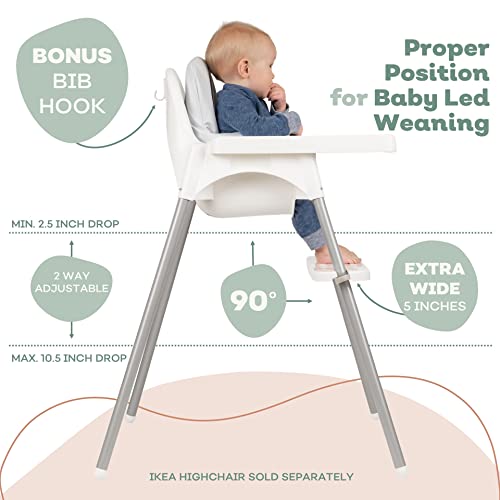 White Ikea High Chair Foot Rest Only - Bib Hook Included - Sits Flat - Compatible With Antilop Highchair - Adjustable & Dishwasher Safe - Blw Footrest Baby Led Weaning - Durable Abs Plastic 20" X 5" #TOP3