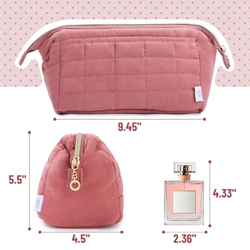Ms. pen- Aesthetic Quilted Makeup Bag for Women, Muted Rose, Puffy Padded Cute Makeup Bag Cute, Cosmetic Pouch, Quilted Pouch2