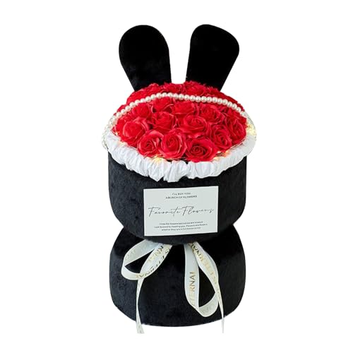 MAIBEDソープフラワー ウサギ 花束 LEDライト 手提げ袋付き 造花 バラ ブーケ 石鹸 枯れない花 枯れない花 贈り物 お見舞い 誕生日 記念日 母の日 バレンタインデー ホワイトデープレゼント (C)