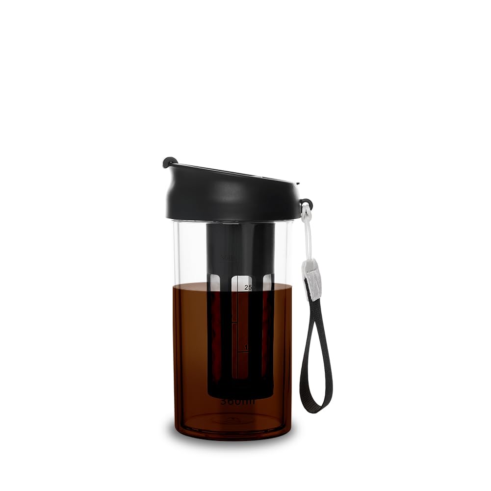 watchget Cold Brew Coffee Maker Travel Tumbler with Soft Silicone Handle Portable Iced Coffee & Tea Infuser with Airtight Lid Cold Brew Travel Cup 12oz/360ml black