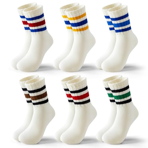 BONANGEL Socken Jungen Tennissocken Kinder 31-34 35-38 Kindersocken Jungen Sportsocken Kinder mit Streifen Baumwolle Socken für JungenMädchen 7-14 Jahre 6 Paar