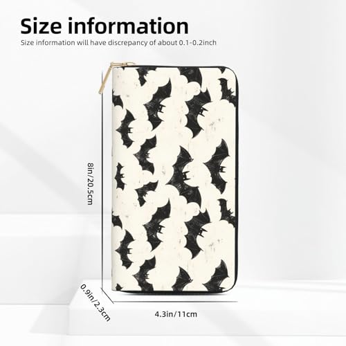 Leather Thin Slim Wallets for Women Men - Fashion Cute Bat Black Print Card Wallet Holder with Zipper2