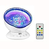 Testudo Remote Control Ocean Wave Projector 12 LED &7 Colors Night Light with Built-in Mini Music Player，Star Projector for Baby Kids Adults Living Room and Bedroom (White)
