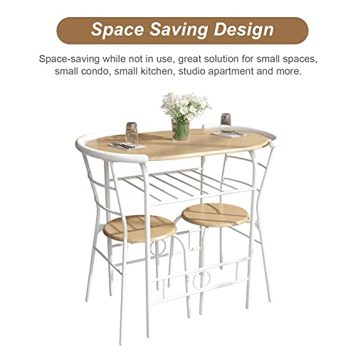 Bonzy Home 3 Piece Dining Table Set For 2, Bistro Table And Chairs For Kitchen, Outdoor And Indoor Pub, Bar Set, Balcony Furniture, Compact Space And Steel Frame, Built-In Wine Rack, Patio Decor #TOP2