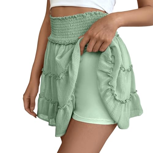 Flowy Skorts for Woman Dressy Casual High Waisted Ruffle Tiered Shorts Cute Summer Beach Vacation Boho Y2k Mini Skirt3