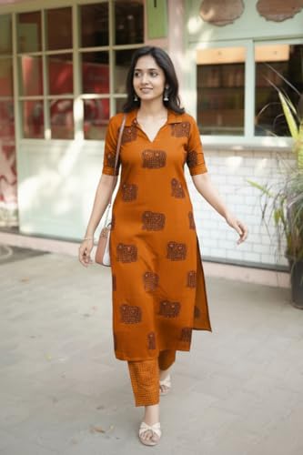 Image of ANNI Designer Women's Rayon Viscose Printed Kurta Pant Set | Collar Neck Straight Ethnic Suit for Casual, Daily, and Office Wear