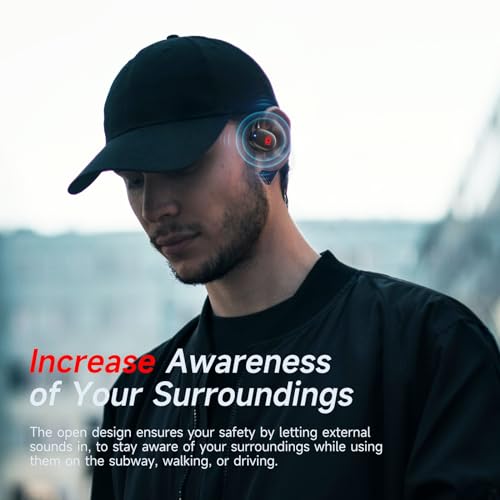 Open Ear Bluetooth Headphones Stereo Sound Clear Call Air-Conduction Wireless Charging Case LED Digital Display Ear Hook Wireless Earbuds with Microphone Waterproof Earphones for Sport Workout Running