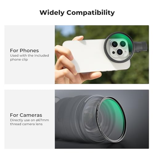 Image of K&F Concept 67mm Clip-on Black Diffusion 1 /4 Phone Camera Lens Filter Kit, Mist Cinematic Effect Filter Compatible with iPhone 16 15 14 13 12 11, for Video /Vlog /Portrait Photography