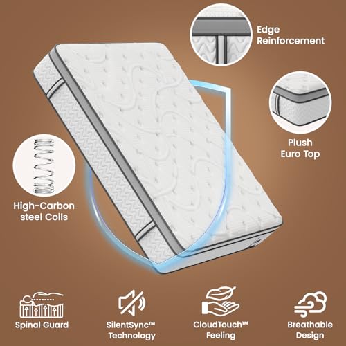 Image of Sleep Firm Mattress with Extra Lumbar & Shoulder Support, Hotel Collection Hybrid Single Mattresses Pain Relief - Fiberglass Free - 365 Night Trial (Twin, 10, 10, Inches, Medium)
