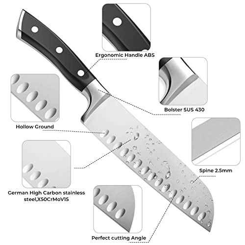 Foto von N++A Profi Kochmesser aus deutschem Edelstahl, Klingenlänge 17 cm Santokumesser, Allzweckmesser Schinkenmesser Küchenmesser mit ergonomischem Griff