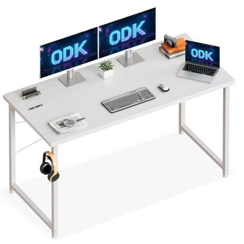 ODK Escritorio De Ordenador, 120x48cm Mesa De Estudio De Ordenador con Gancho para Auriculares Mesa De Escritura De Ordenador para Oficina, Dormitorio, Blanco