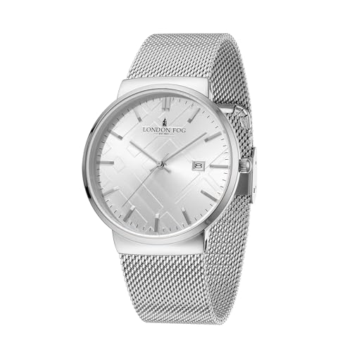 Image of London Fog Surrey Collection Analog Quartz Watch for Men with Round Textured Dial, Date Display Function, Stainless Steel Mesh Strap, Water Resistant - LFM10006