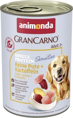 animonda GranCarno Hunde Nassfutter Sensitiv Reine Pute + Kartoffeln (6 x 400g), getreidefreies Hundenassfutter ohne Zucker, für ausgewachsene Hunde, mit frischen fleischigen Zutaten