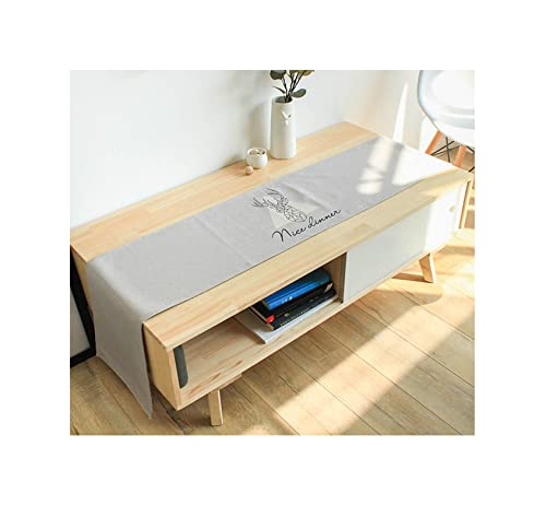 Chemin de table rectangulaire gris 32x300 cm en polyester motif cerf WXKAGF