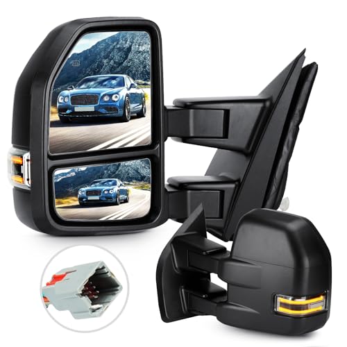 Towing Mirrors for Ford F-150 2015 2016 2017 2018 2019 2020 Power heated Temperature sensor with LED Turn Signal Light Manual Folding Telescoping 8 Pin Plug (1 Pair)
