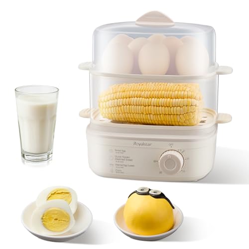 ROYALSTAR Electric Egg Boiler Egg Cooker with 30-Minute Timer and Double Steamer 16 Eggs Capacity Perfect for Boiled Eggs Steamed Food Breakfast Mahshi Vegetables Seafood in Kitchen Office School
