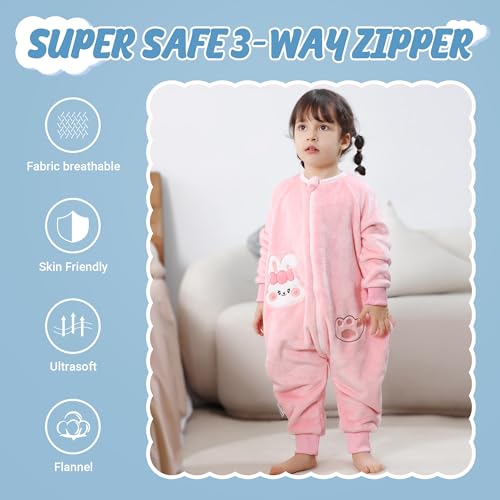 Image of MICHLEY Flannel Baby Sleeping Bag Unisex Pajamas, Long Sleeve Zipper Wearable Sleeping Sack for Autumn Winter Boys Girls