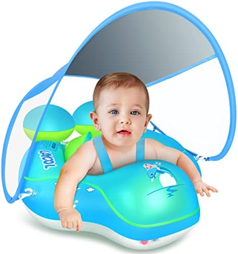 LAYCOL Baby Swimming Pool Float with Removable UPF 50+ UV Sun Protection Canopy,Toddler Inflatable Pool Float for Age of 3-36 Months,Swimming Trainer (Blue, S)