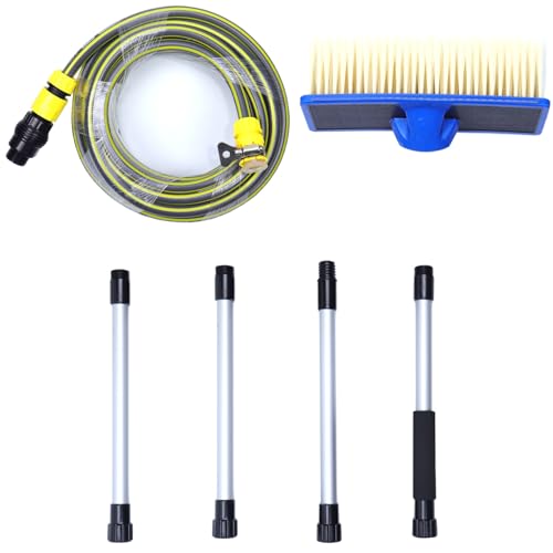 5.25 FT Aluminum Car Wash Brush with Extension Pole Docking Rod Soft Rubber Water Mop Car Washing Tool W/ 32.8 FT Water Hose for RV Boat Truck SUV House Siding Snow Floors Extension
