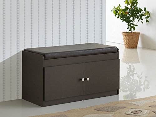 Baxton Studio Margaret Modern & Contemporary Wood 2-Door Shoe Cabinet With Faux Leather Seating Bench, Dark Brown #TOP1