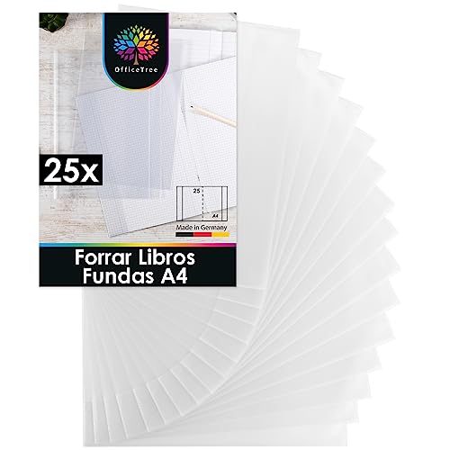 OfficeTree 25x Forrar Libros Fundas Transparente A4 - Fundas para Libros Escolares - Protector Libros del Cole - Fundas de Cuadernos - Forro Libros Escolares - Fundas para Forrar Libros