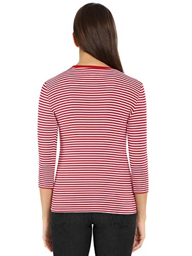 Image of Jockey 1360 Women's Super Combed Cotton Elastane Stretch Slim Fit Striped Round Neck Three Quarter Sleeve T-Shirt