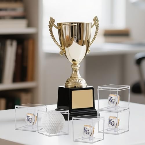 Image of 12 Pack Championship Ring Display Case Clear Acrylic Ring Case Display Box for Sports Baseball Softball Football Golf Single Ring Coin Holder Stand, 2.16 Inch