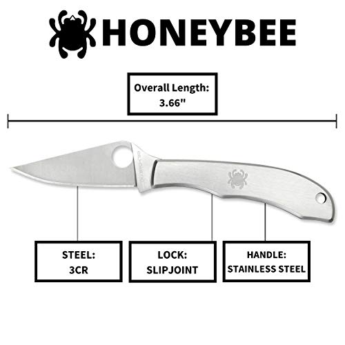 Spyderco Honeybee Non-Locking Knife With 1.60" 3Cr Steel Blade And Durable Stainless Steel Handle - Plainedge - C137P #TOP3