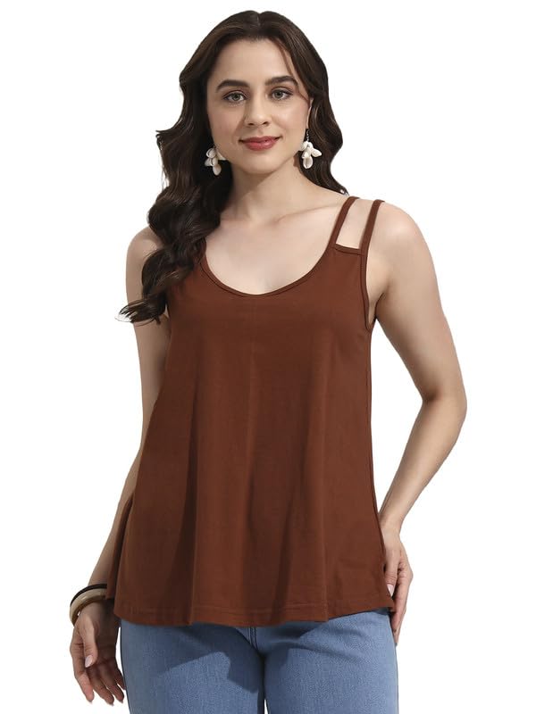 Women's Sleeveless Scoop Neck Cotton Top – Casual V-Neck Strappy Summer Tank Top, Solid Color Regular Fit Cami-image-5