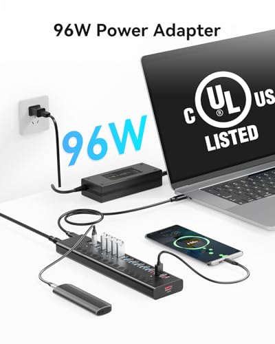 Image of Powered USB Hub, AGEEN 16-Port USB 3.0 Hub (10 USB-A 3.0+2 QC 24W Fast Charging+2 Smart Charging+2 USB-C 3.0 Ports), 12V /8A 96W UL Certified Power Adapter for PC, Laptop, HDD, Flash Drive