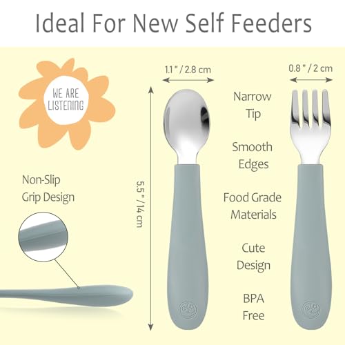Coix Foam ETCS-8-JAMES Coixfoam 8 Pieces Toddler Utensils, Toddler Safe Silverware Set With Food Grade Silicone Hanlde, 18/8 Stainless Steel, Perfect Length For New Self Feeders, Dishwasher Safe thumb #1