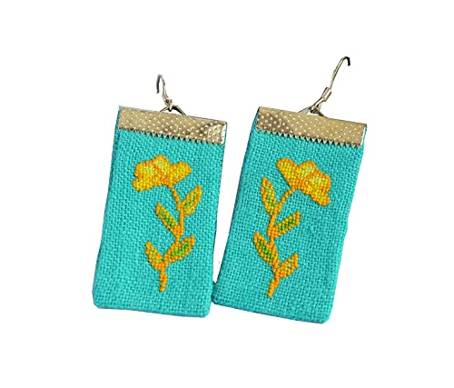 Handmade Embroidered Earrings with Yellow Flower