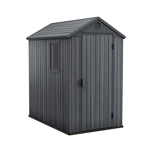 Keter Darwin Outdoor Apex Single Door Garden Storage Shed 6 x 4ft Grey Wood Look and Feel | Fade...