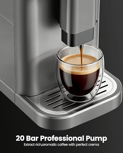 Image of Fully Automatic Espresso Machine, 20 Bar Coffee Maker with Grinder and Milk Frother, Touchscreen Automatic Coffee Machine with 15 Grind Settings, Espresso Maker for Cappuccino, Latte & Americano