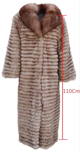 Women's Genuine Stripe Fox Fur Knitted Coat Fuzzy Outerwear Luxury Furry Clothes 110Cm-120CM2