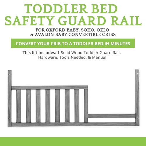 Image of Toddler Bed Safety Guard Rail for Oxford Baby, Soho, Ozlo & Avalon Baby Convertible Cribs - Solid Wood Rail for Toddler Bed Conversion - Safety Rails for Children (Brushed Grey, Option 1)