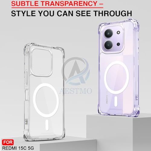 Image of AESTMO Clear Back Cover for Redmi 15C 5G / Poco C85 5G | 360 Protection | Transparent Back Cover for Redmi 15C 5G (PC + TPU, Compatible with MagSafe Accessories, Transparent Bumper)