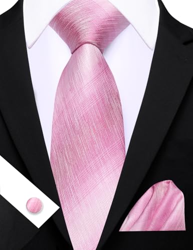Image of Barry.Wang Tie Sets for Men Silk Stripe Necktie Woven Checkered Handkerchief Cufflinks Formal Business Wedding